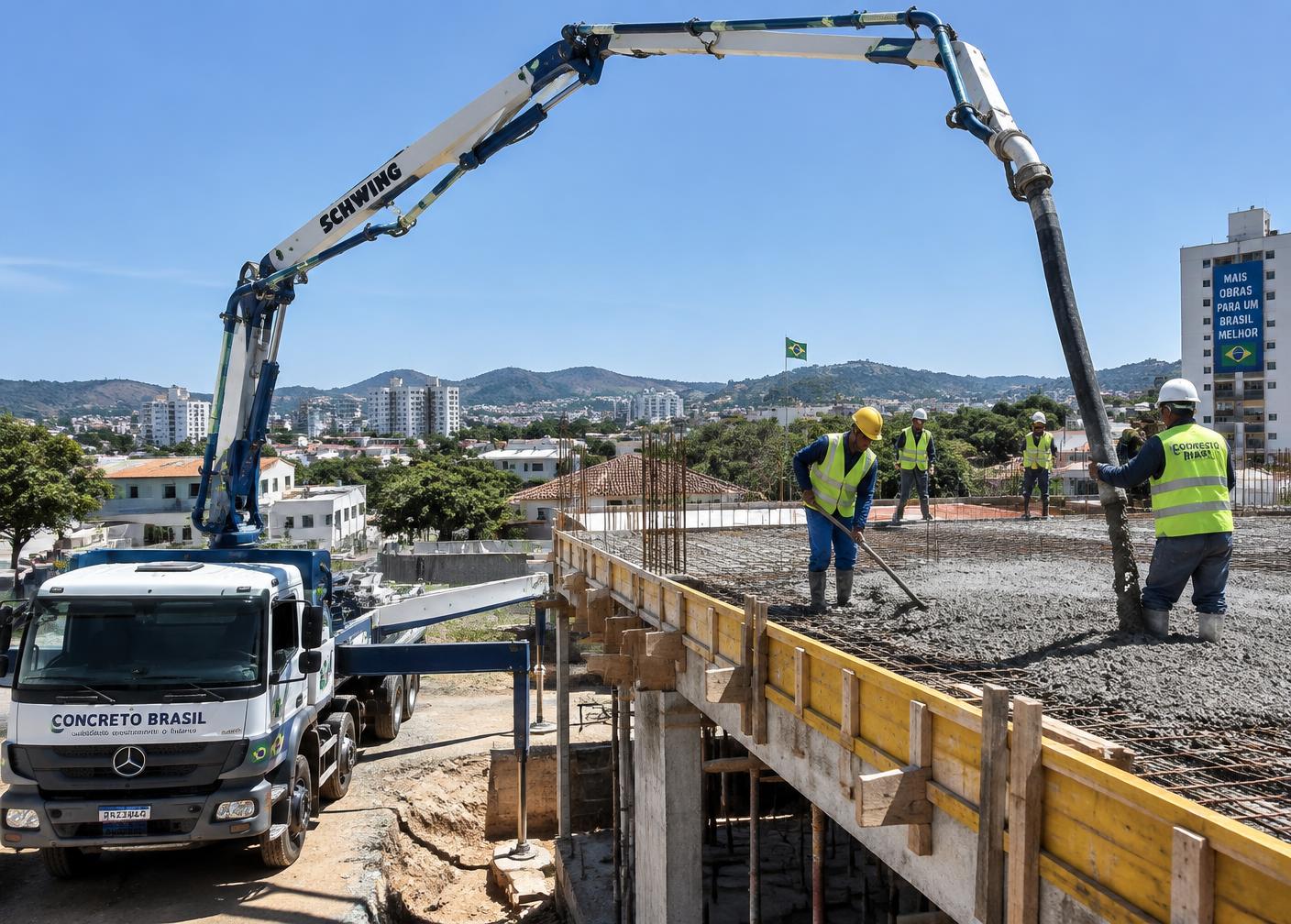 Bomba lança concreto em laje elevada